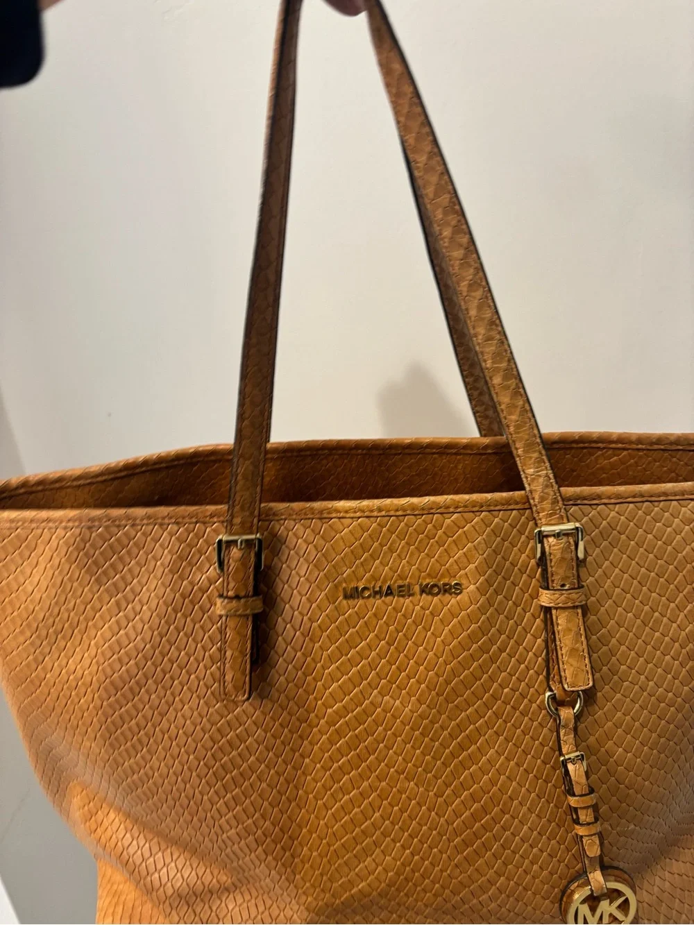 Michael Kors Cognac Embossed Leather Tote with Gold Logo